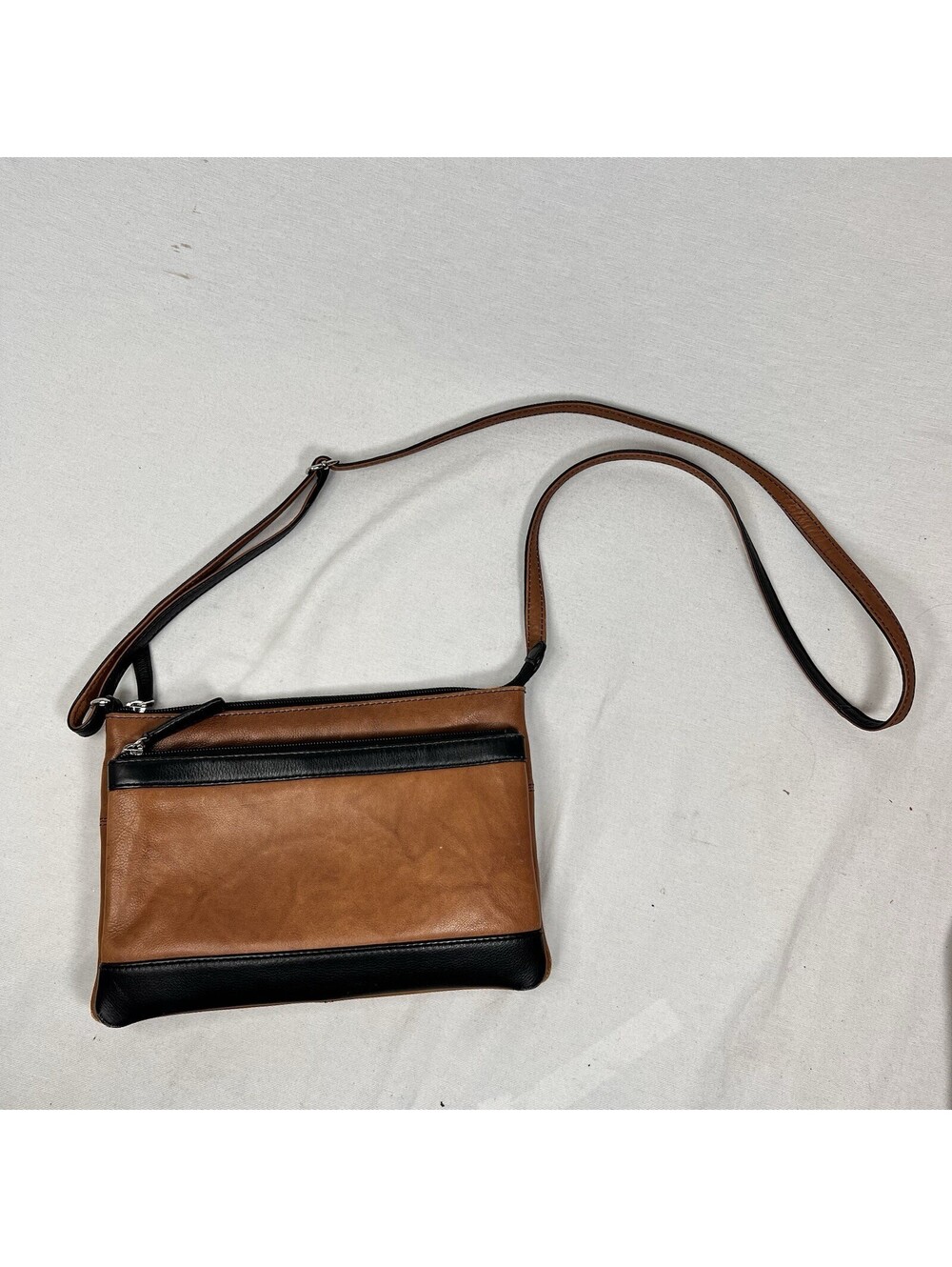 Ili New York Genuine Leather Crossbody RFID Triple Compartment 10” X 7”